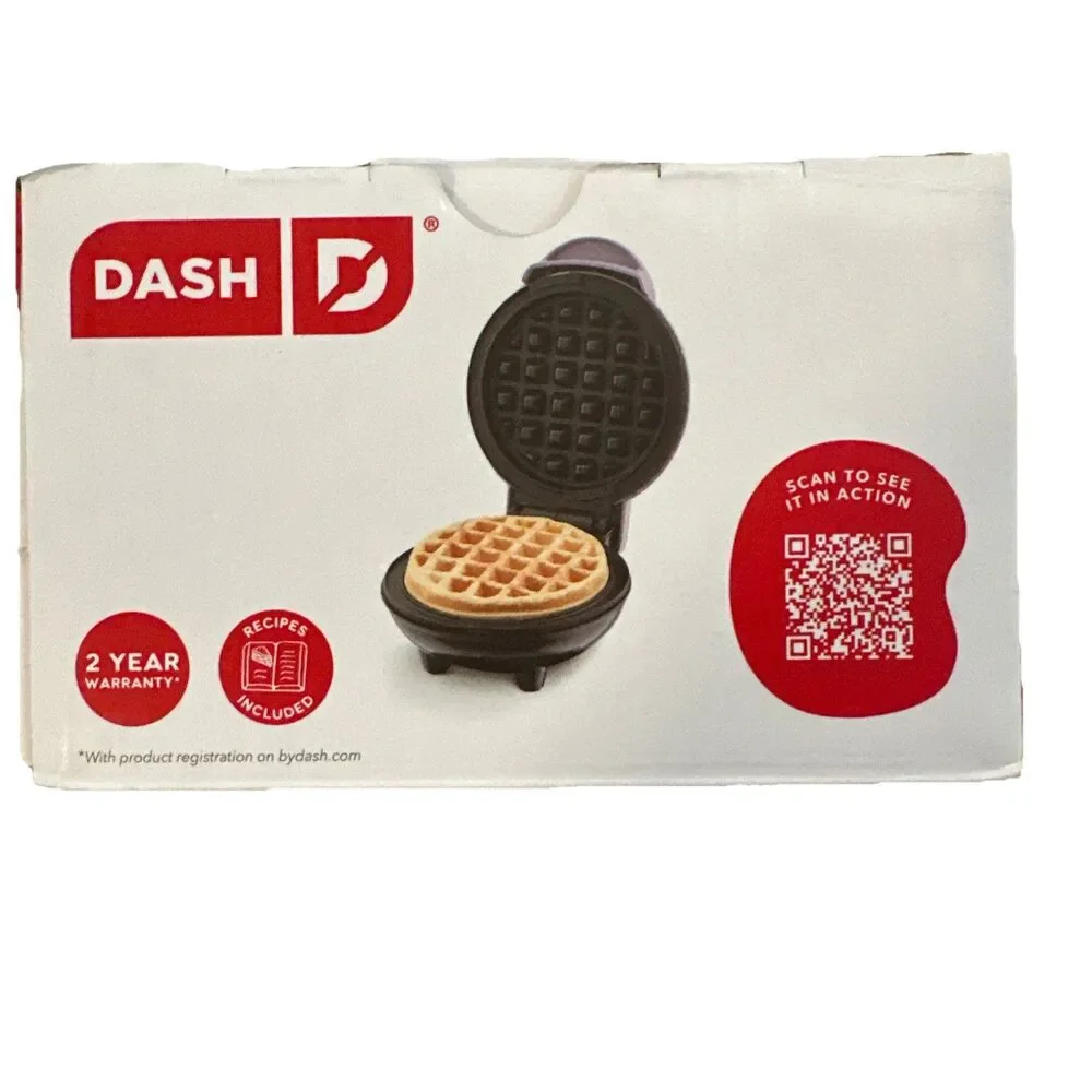 Dash Mini Waffle Maker 4” Cooking Non Stick 350 Watt Fast Breakfast Purple NEW!